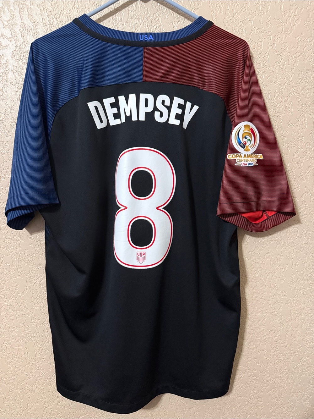 Nike USA Dempsey #8 Black Jersey with Blue and Burgundy Sleeves